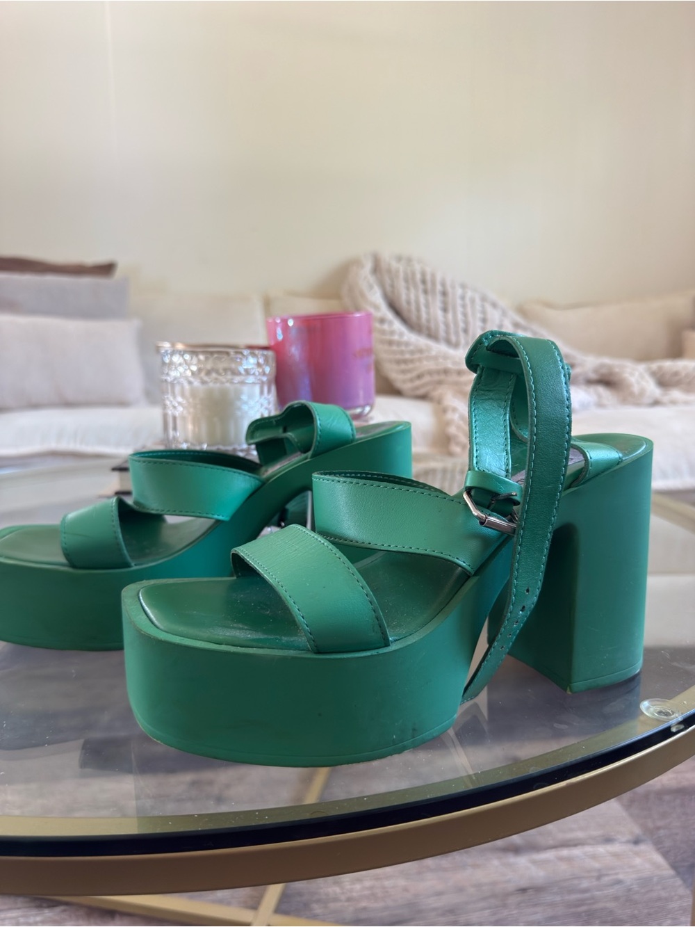 Steve Madden - Green Platform Block Heel Sandals - Women's 9